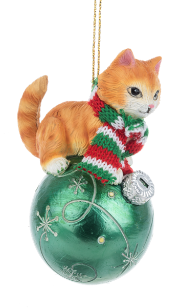 Christmas Tabby Cat with Green/White Ornament