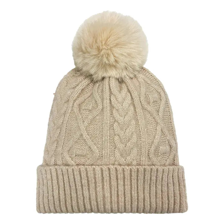 Ladies Cable Acrylic Knit Tan Hat