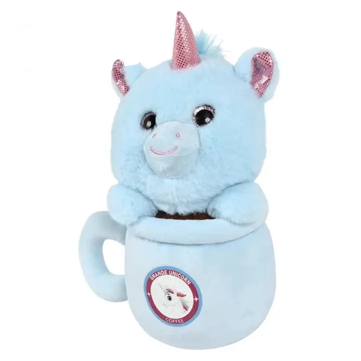 Plush Blue Unicorn in Blue Coffee Cup - Grande Unicorn Coffee