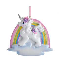 Unicorn Ornament with A Rainbow & Flowers