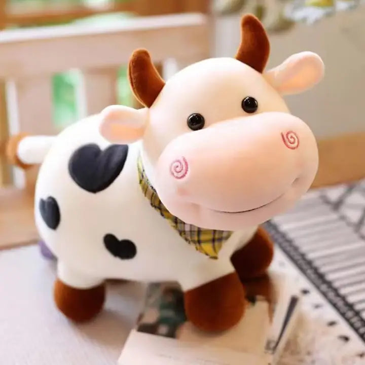 Plush White Cow with Yellow Plaid Bandana