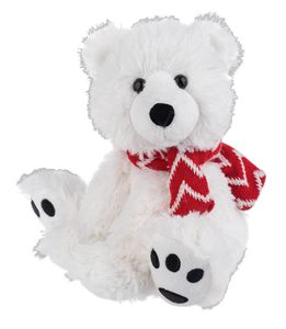 Plush White Iceberg Polar Bear Wearing Red & White Scarf