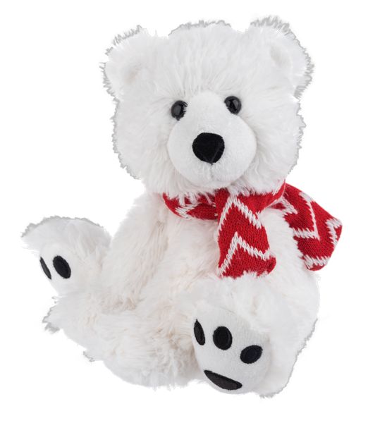 Plush White Iceberg Polar Bear Wearing Red & White Scarf