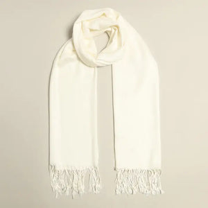 Ladies White Pashmina Shawl Scarf Wrap with Fringes