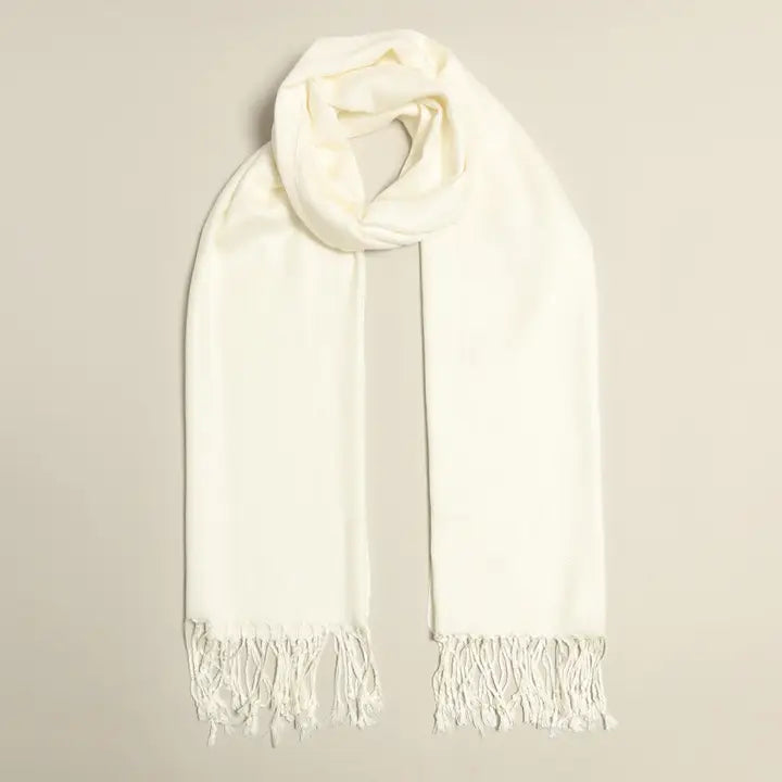 Ladies White Pashmina Shawl Scarf Wrap with Fringes