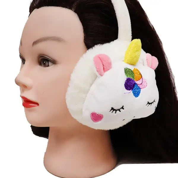 Kids White Sleepy Eye Unicorn Ear Muffs