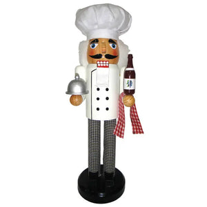 Wooden Chef Nutcracker Holding Wine Bottle