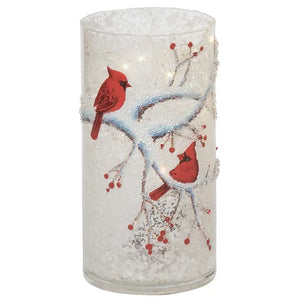 Glass Frosted Christmas Light Up Winter Red Cardinal Vase