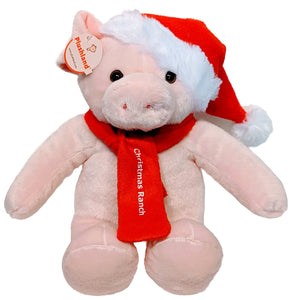 Plush Christmas Pig with Red Santa Hat & Red Scarf with Christmas Ranch