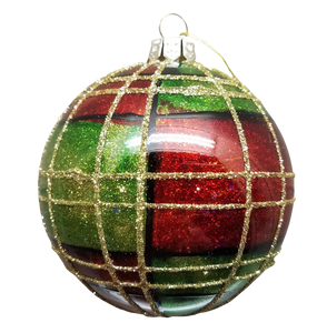 Glass red & green plaid ornament 4"