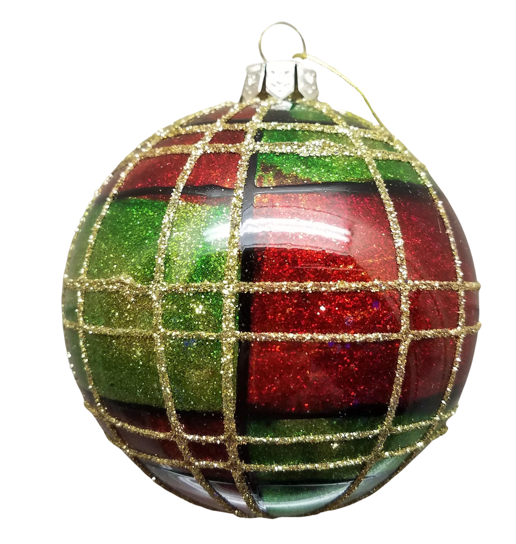 Glass red & green plaid ornament 4