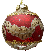 Load image into Gallery viewer, Red &amp; gold glass ornament 3&quot;
