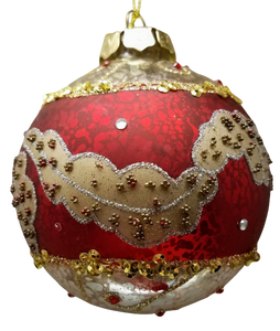 Red & gold glass ornament 3"