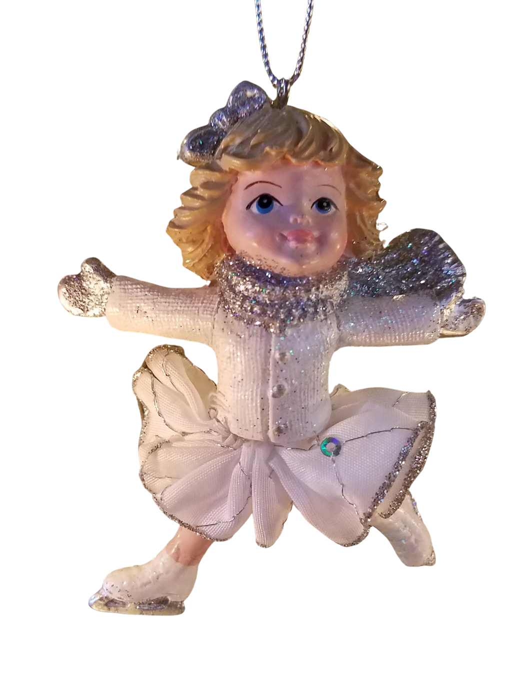 Ice skater ornament with light hair - resin 3.5