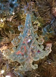 Acrylic green tree ornament with glitter 6"
