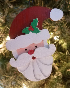 Santa head ornament- wooden 3"