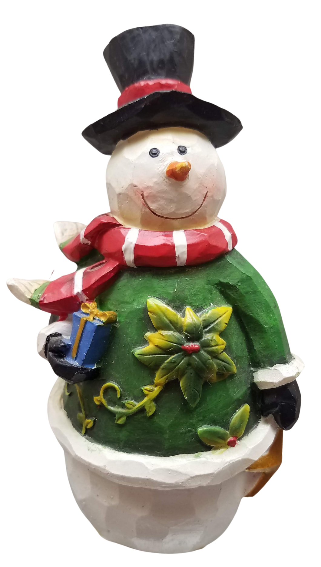 Snowman with present & red scarf figurine - resin 6