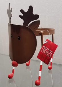 Reindeer candy bowl holder with bobble head- metal 8"