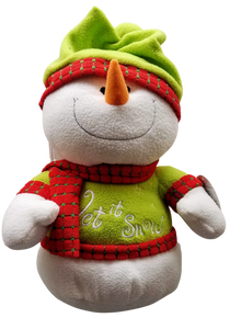 Plush snowman with green hat & red & green scarf 15"