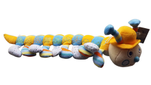 Load image into Gallery viewer, Caterpiller blue/yellow plush w rattle 24&quot;l x 18&quot;w
