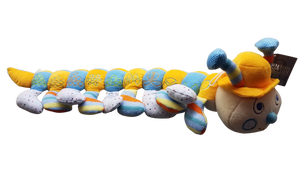 Caterpiller blue/yellow plush w rattle 24"l x 18"w