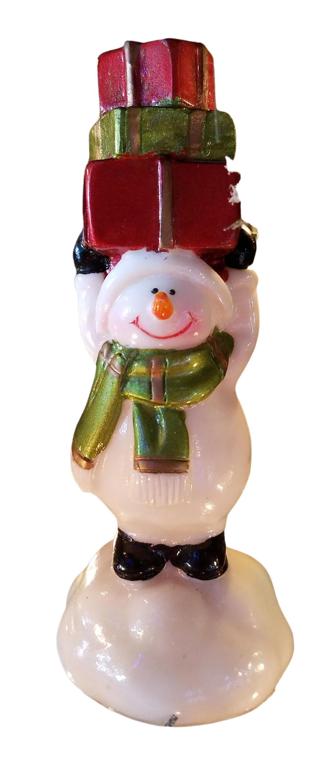 Ceramic snowman with red & green presents on head 5