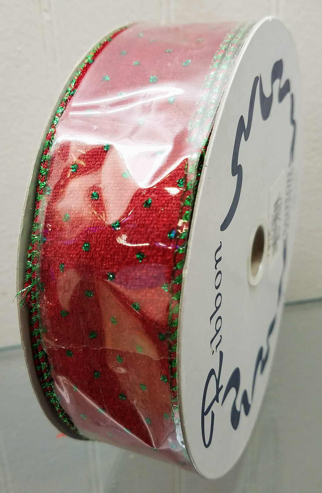 Ribbon with green dots 20yds x 1.5