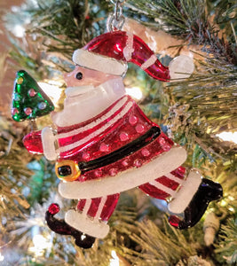 Glass Santa ornament with Christmas tree 5"
