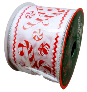 Polyester ribbon with candy canes 10yds x 2.5"