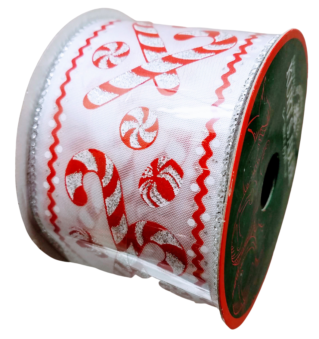 Polyester ribbon with candy canes 10yds x 2.5