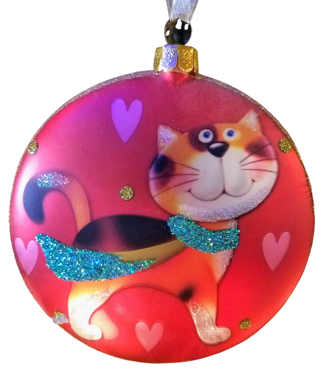 Glass disc ornament with cat- Santa's favorite cat 4