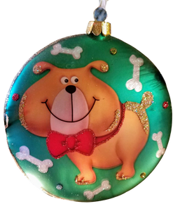 Glass dog ornament - Santa  I've been good- 4"