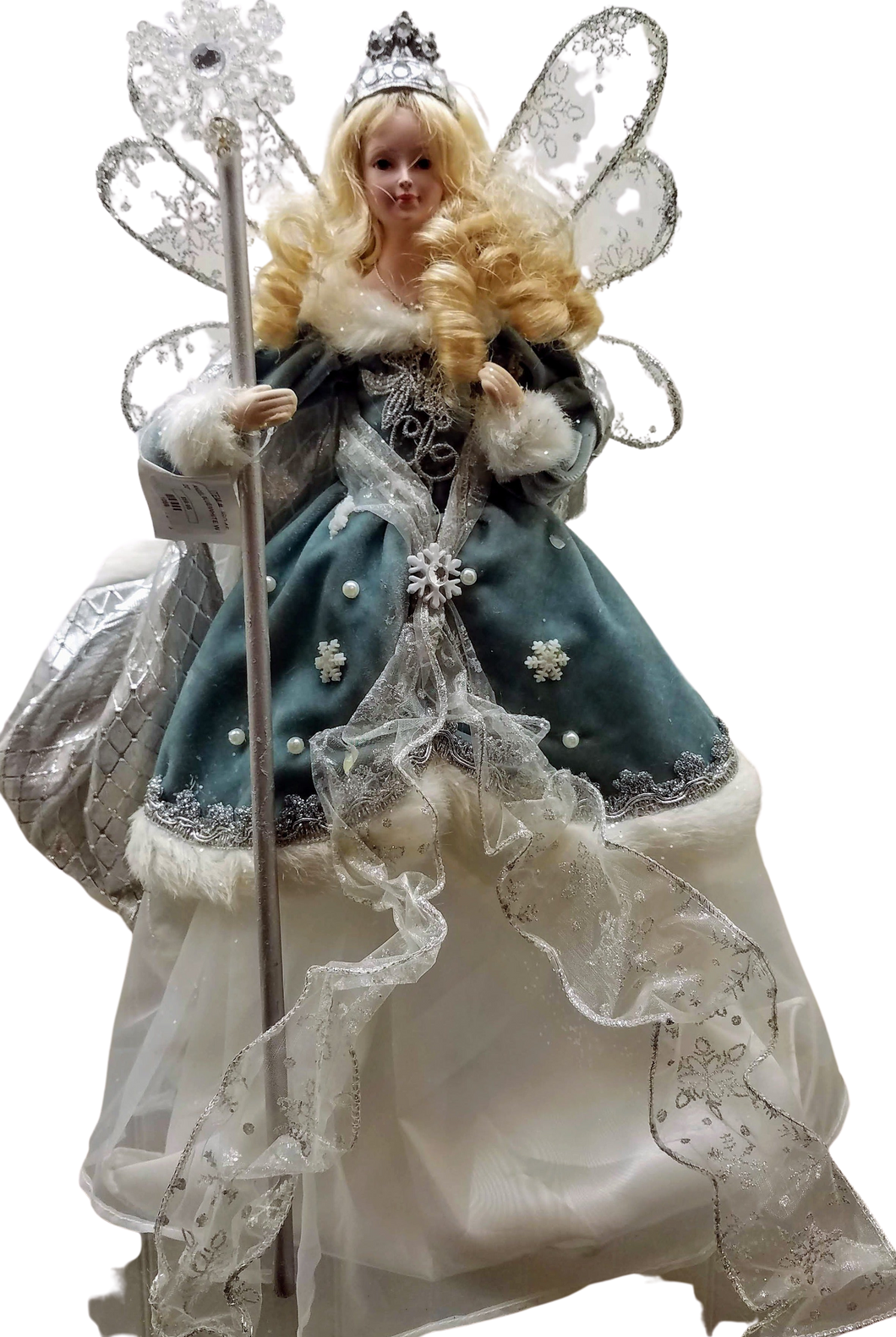 Straw Wicker Christmas Tree Topper Angel Rustic Simple Blue