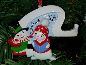 Snowmen w piano 2 - resin 3"