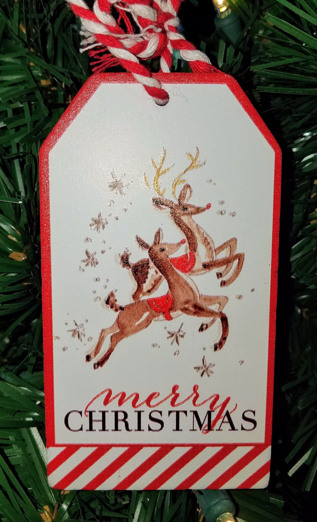 Wooden - merry christmas - ornament w 2 reindeer 5