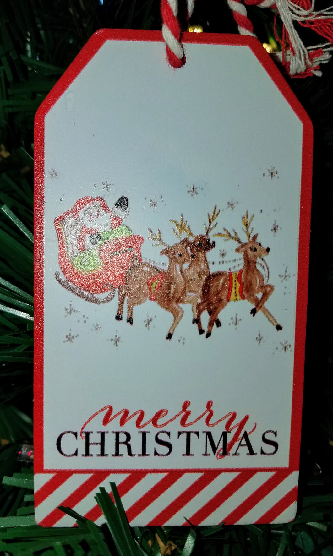 Wooden - merry christmas - ornament w santa/reindeer/sleigh 5