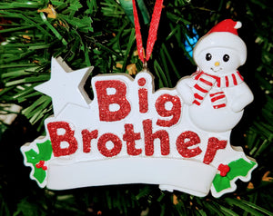 Snowman big brother ornament- resin 4"x2"