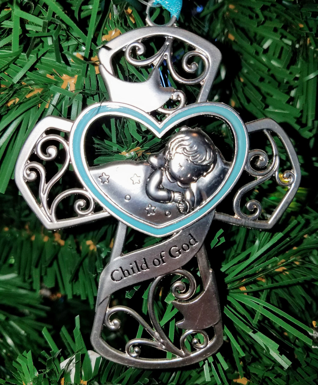 Baby boy cross ornament silver child of god 4