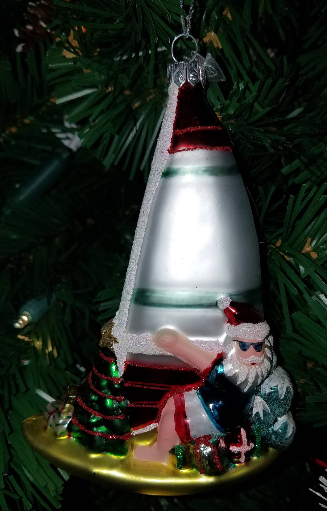 Glass Santa on a sailboat ornament Noble Gems 5.5