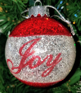 Glass red & white ornament - Joy- 3"