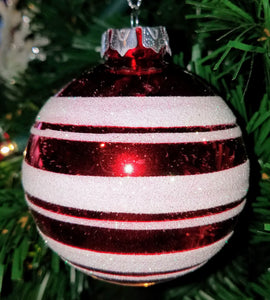 Acrylic red ornament with white stripes 3"