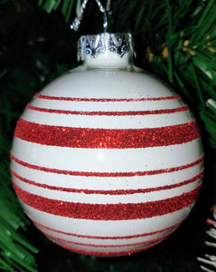 Acrylic ornament white with red stripes 3"
