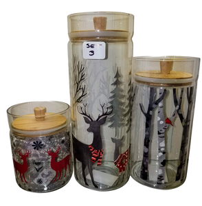 Acrylic canister set of 3- winter scene- large is 10"x4" - med is 8" x4" - small is 5"x4"