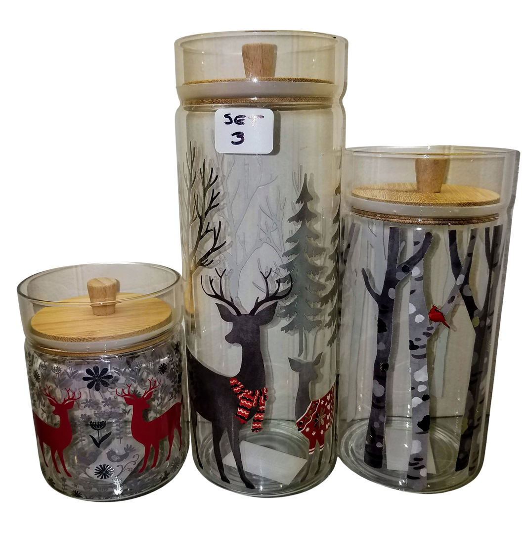 Acrylic canister set of 3- winter scene- large is 10