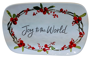 Ceramic serving platter- Joy to the World  14"x9"