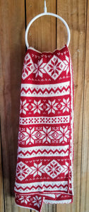 Ladies cotton scarf with red & white snowflakes 70" machine wash & dry