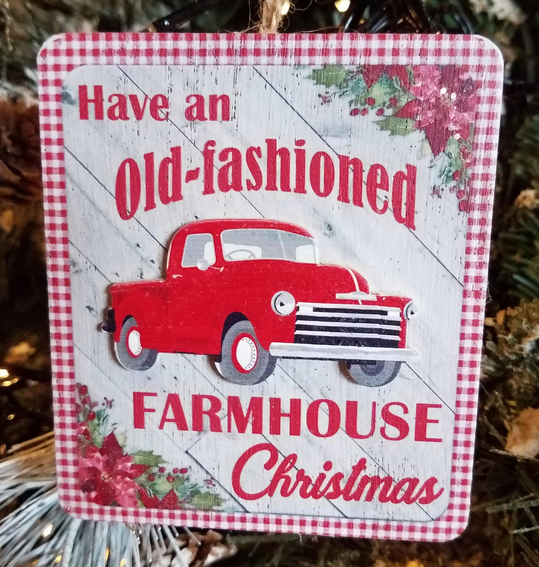 Wooden square ornament -an old fashioned farmhouse christmas -  4