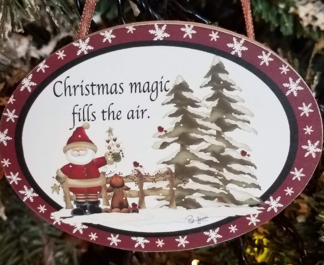 Wooden oval ornament -  christmas magic fills the air -  3