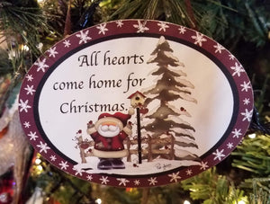 Wooden oval ornament - all hearts come home for christmas - 3"