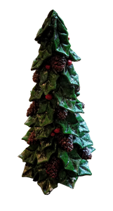 Holly tree with pine cones & red berries resin 9"